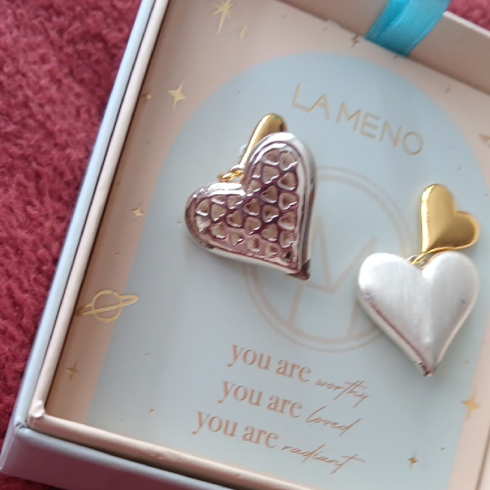 Gold and Silver Heart Earrings - Picture 3 of 4
